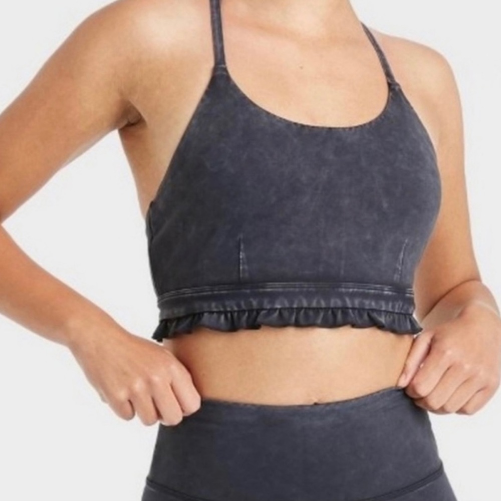 JoyLab Gray Ruffled Strappy workout bra Size XS